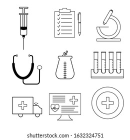 Medical exam line icon. Physical health checkup, patient check up, screening and medical exam illustration. General checkup vector set consist of six medical checkup icons.