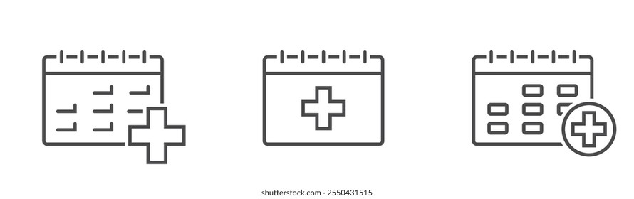 Medical exam line icons. Health care schedule reminder. Isolated vector images in simple style