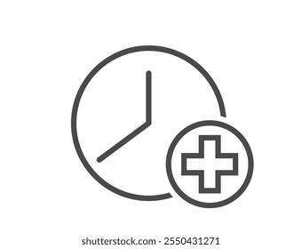 Medical exam time line icon. Doctor appointment reminder. Clock and medical cross. Health care isolated vector image in simple style