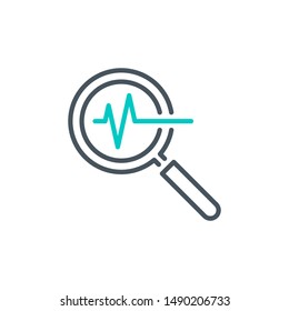 medical examination health with magnifier glass outline flat icon. Single quality outline logo search symbol for web design mobile app. Thin line design logo sign. Loupe lens icon isolated on white