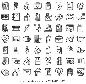 Medical examination icons set outline vector. Health check. Lipid test