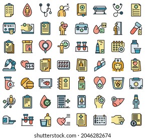 Medical examination icons set outline vector. Health check. Lipid test