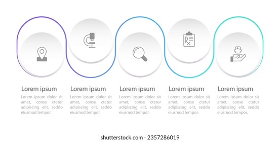 Medical examination infographic chart design template. Editable infochart with icons. Instructional graphics with 5 step sequence. Visual data presentation. Myriad Pro Regular font used