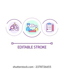 Medical examination loop concept icon. Consultation with doctor. Health care. Clinic service abstract idea thin line illustration. Isolated outline drawing. Editable stroke. Arial font used