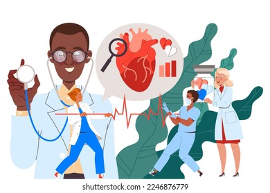 Medical Examination with Man and Woman Practitioner Examining Patient Vector Illustration