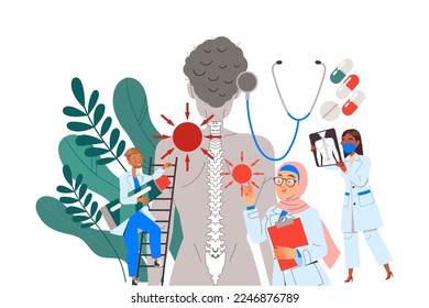 Medical Examination with Man and Woman Practitioner Examining Patient Vector Illustration