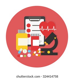 Medical examination set. Flat vector icon illustration.