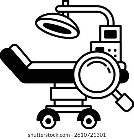 A medical examination table with a magnifying glass on it