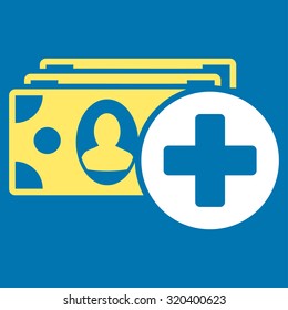 Medical Expences vector icon. Style is bicolor flat symbol, yellow and white colors, rounded angles, blue background.