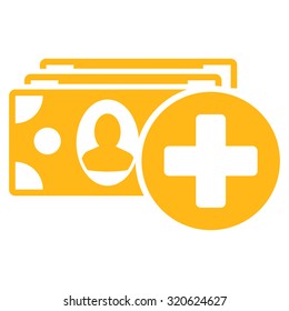 Medical Expences vector icon. Style is flat symbol, yellow color, rounded angles, white background.