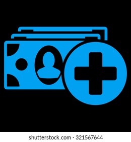 Medical Expences vector icon. Style is flat symbol, blue color, rounded angles, black background.
