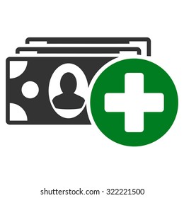 Medical Expences vector icon. Style is bi-color flat symbol, green and gray colors, rounded angles, white background.