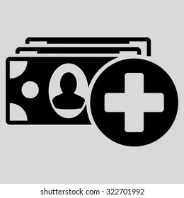 Medical Expences vector icon. Style is flat symbol, black color, rounded angles, light gray background.