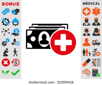 Medical Expences vector icon. Style is bicolor flat symbol, intensive red and black colors, rounded angles, white background.