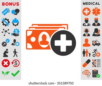 Medical Expences vector icon. Style is bicolor flat symbol, orange and gray colors, rounded angles, white background.
