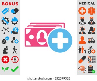 Medical Expences vector icon. Style is bicolor flat symbol, pink and blue colors, rounded angles, white background.