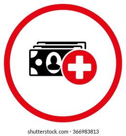 Medical Expences vector icon. Style is bicolor flat circled symbol, intensive red and black colors, rounded angles, white background.
