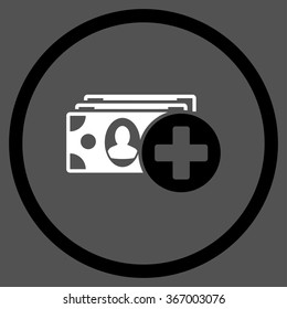 Medical Expences vector icon. Style is bicolor flat circled symbol, black and white colors, rounded angles, gray background.
