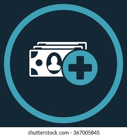 Medical Expences vector icon. Style is bicolor flat circled symbol, blue and white colors, rounded angles, dark blue background.