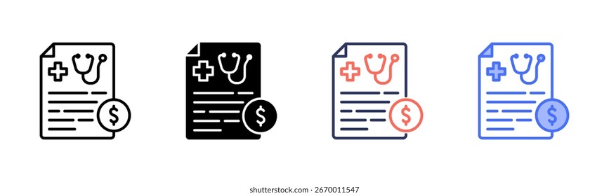 Medical Expense icon set multiple style collection