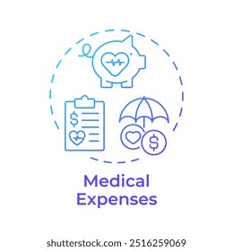 Medical expenses blue gradient concept icon. Illness treatment. Healthcare costs. Treatment fee. Round shape line illustration. Abstract idea. Graphic design. Easy to use in infographic, presentation