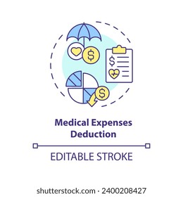 Medical expenses deduction multi color concept icon. Reduce expenses from taxable income. Fiscal policy. Easy to use in article. Round shape line illustration. Abstract idea. Graphic design