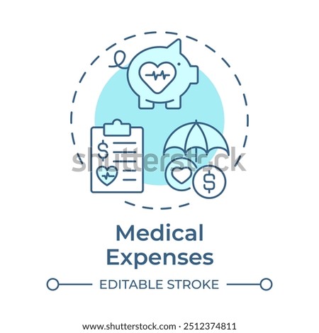 Medical expenses soft blue concept icon. Illness treatment. Healthcare costs. Treatment fee. Round shape line illustration. Abstract idea. Graphic design. Easy to use in infographic, presentation