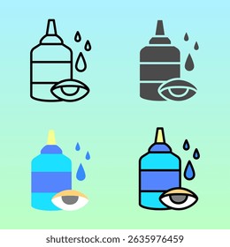 Medical eye drops in flat and outline style, representing eye care treatment and relief, great for pharmacy visuals or health awareness campaigns.
