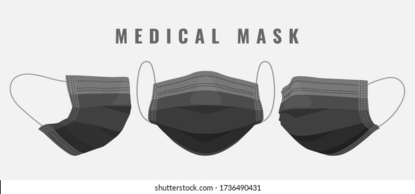 Medical face mask. Black medical mask in cartoon stile. Vector illustration.