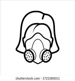 Medical Face Mask Corona Virus Protection Female Lady Line Icon
