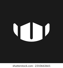Medical face mask dark mode glyph ui icon. Protective equipment. User interface design. White silhouette symbol on black space. Solid pictogram for web, mobile. Vector isolated illustration