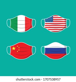 Medical face Mask - the flag of America, Russia, China, Italy