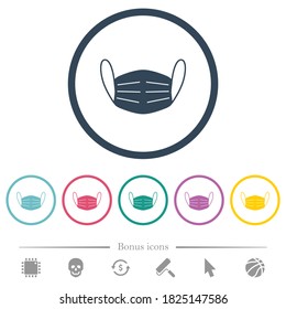 Medical face mask flat color icons in round outlines. 6 bonus icons included.