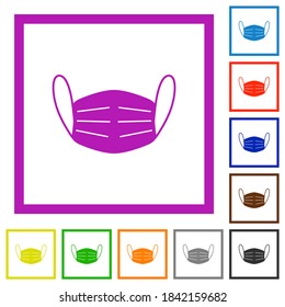 Medical face mask flat color icons in square frames on white background