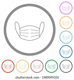 Medical face mask flat color icons in round outlines on white background