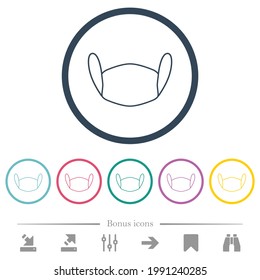 Medical face mask flat color icons in round outlines. 6 bonus icons included.