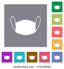 Medical face mask flat icons on simple color square backgrounds
