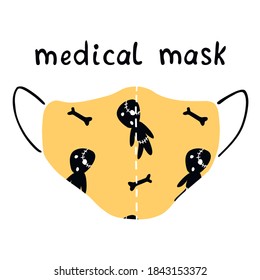 Medical face mask for Halloween. Simple illustration in flat style. Measures to reduce risk of infection with Covid-19 coronavirus on holiday. Vector icon isolated