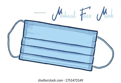 Medical face mask hand drawn vector illustration isolated on background.