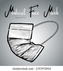 Medical face mask hand drawn vector illustration isolated on background.