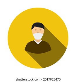 Medical Face Mask Icon. Flat Circle Stencil Design With Long Shadow. Vector Illustration.
