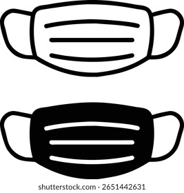 Medical Face Mask Icon Set, Black and White Vector, Protective Silhouette Outline Illustration