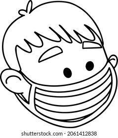 Medical Face Mask Icon. Simple thin line mark with person wearing protective mask.