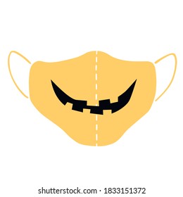 Medical face mask icon with smile - halloween simple vector illustration in flat style isolated. Measures to reduce risk of infection with Covid-19 coronavirus on holiday