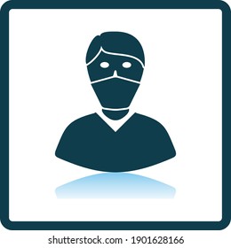 Medical Face Mask Icon. Square Shadow Reflection Design. Vector Illustration.
