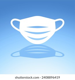 Icono de máscara facial médica. Icono del vector aislado en fondo azul.