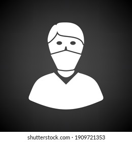 Medical Face Mask Icon. White on Black Background. Vector Illustration.