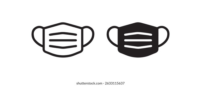 Medical face mask icons in black outline Vector