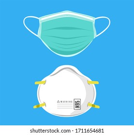 Medical face mask. Industrial safety N95 mask, dust protection and breathing medical respiratory. Hospital or pollution protect face masking. Medical masks smog dust pm2.5 danger.