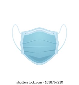 Medical face mask is isolated on a white background. Front side. Blue color. Vector illustration. EPS 10.